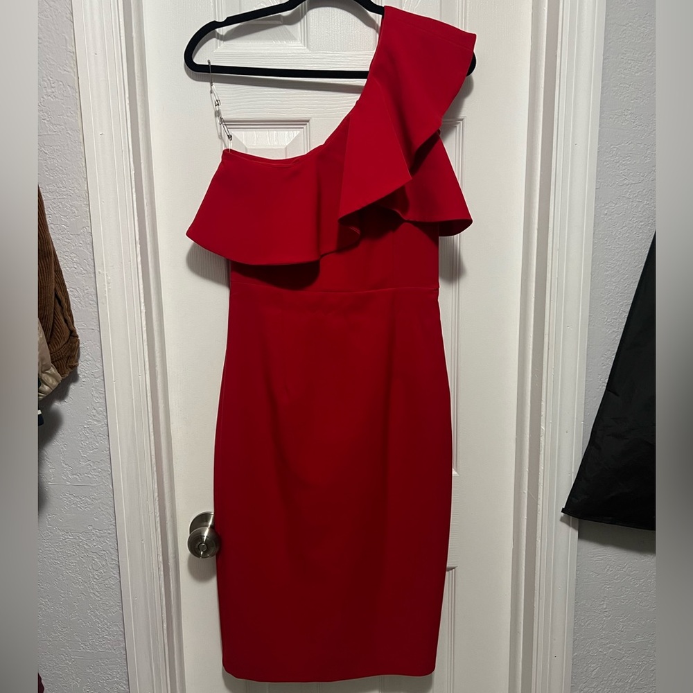 Zara red one shoulder dress
